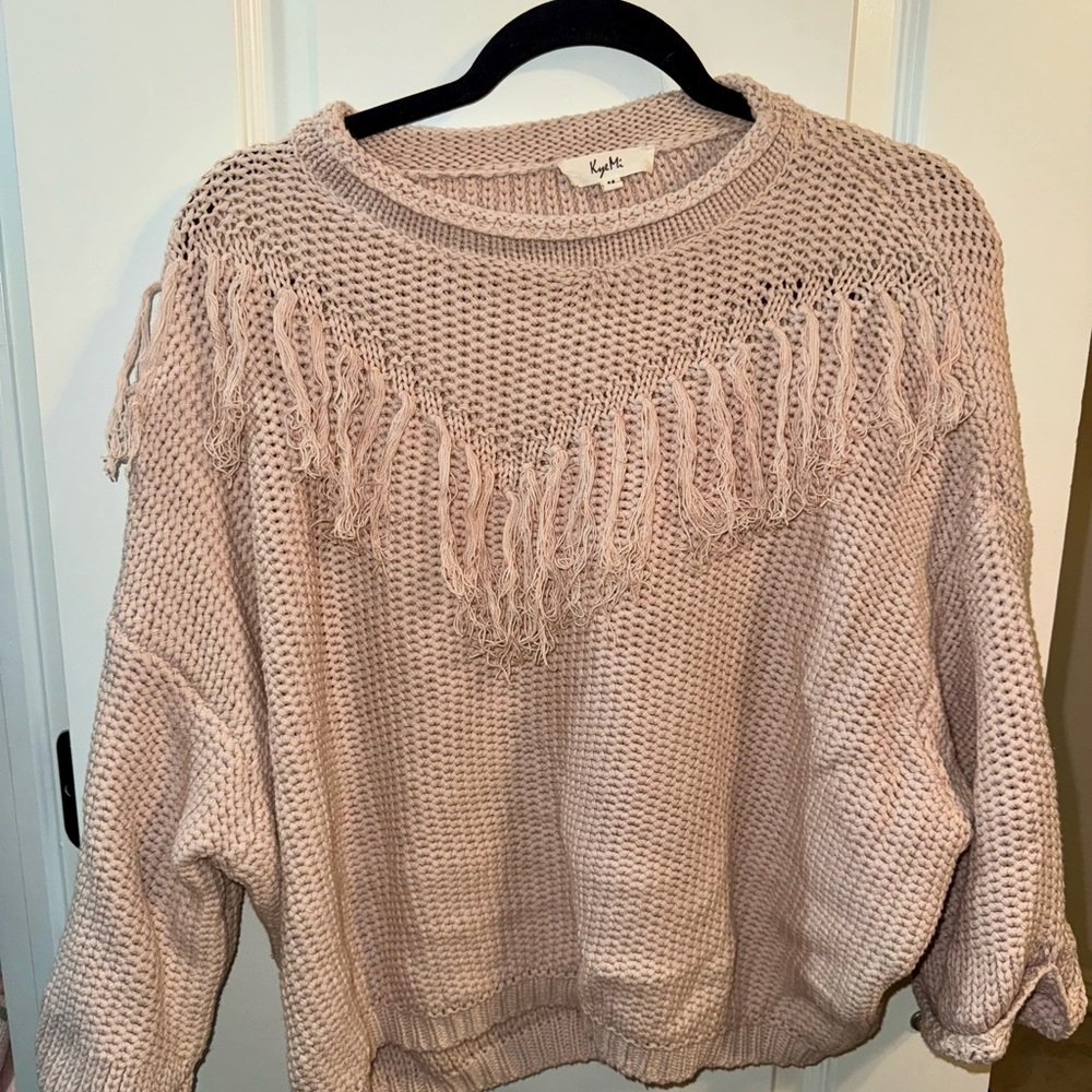 Women's Light Pink Fringe Sweater